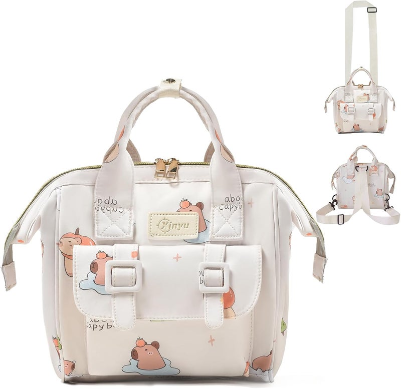 Mozzilog Small Diaper Bag Crossbody, Convertible 4 in 1 Compact Baby Bag for Mom, Mini Travel Mommy Tote w/Shoulder for Stroller,Toddler Daiper Backpack with Insulated Pockets (Off White Animal) - Image 1